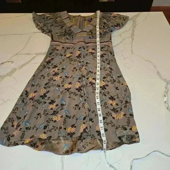 VTG Betsy Johnson Silk Floral Striped Ruffle Black Label Dress Size 4 - Picture 15 of 16